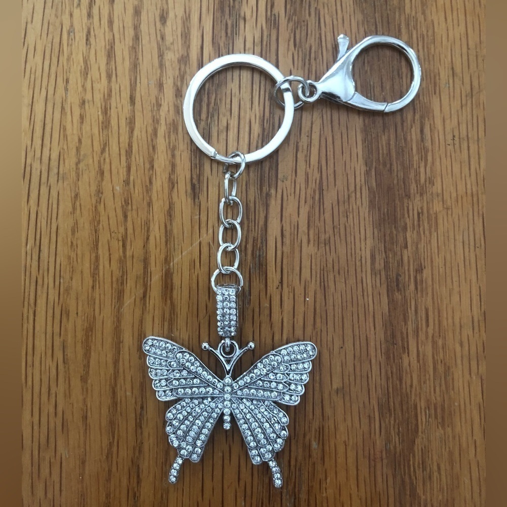 Silver-Tone Rhinestone Butterfly Charm Keychain/Bag Charm BRAND NEW - Picture 5 of 8